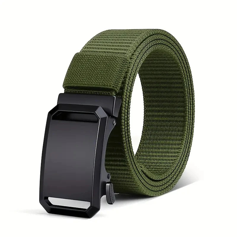 Men’s tactical nylon belt with automatic metal buckle for work and sport  -  green