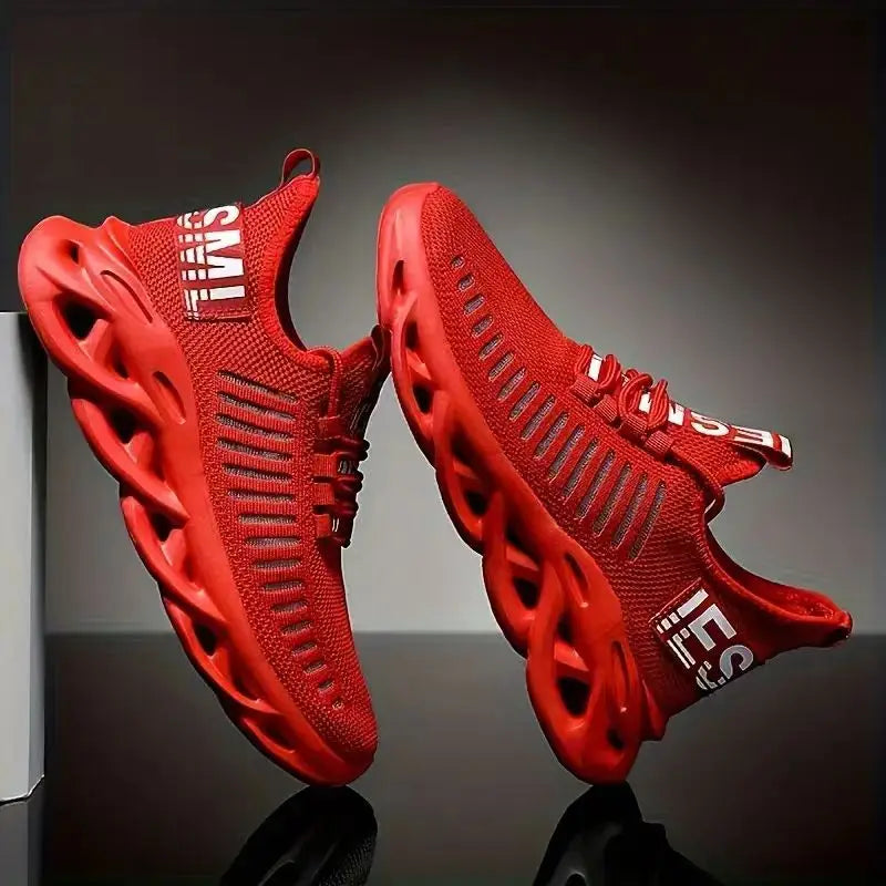 Men and women’s breathable mesh running sneakers – casual tennis sports shoes. red