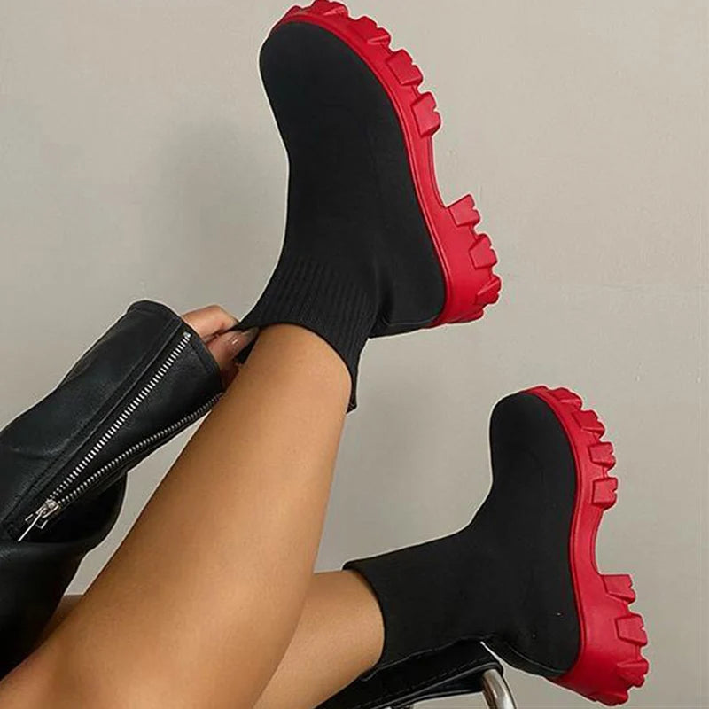 Boots Wide Platform Boots For Winter - 2. red black