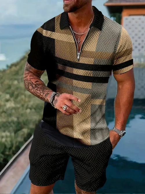 Polo Shirt + Shorts Set - khaki and black