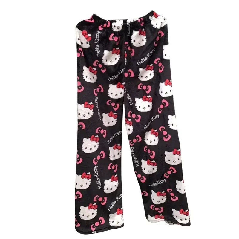Hello Kitty Fleece Coral Pajama Pants -black pink