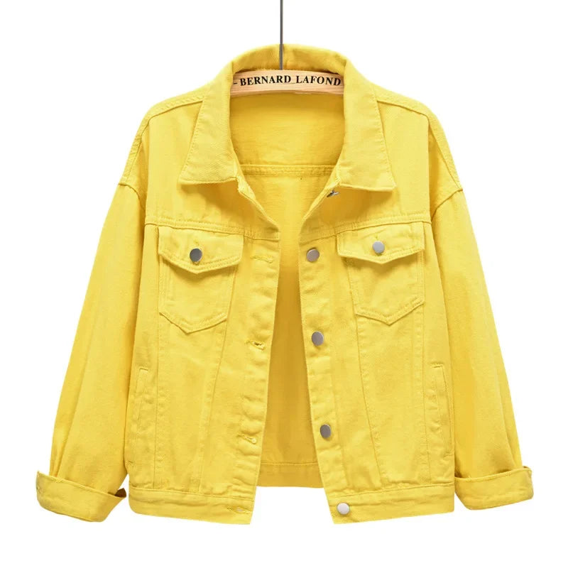 Yellow denim jacket on a white background