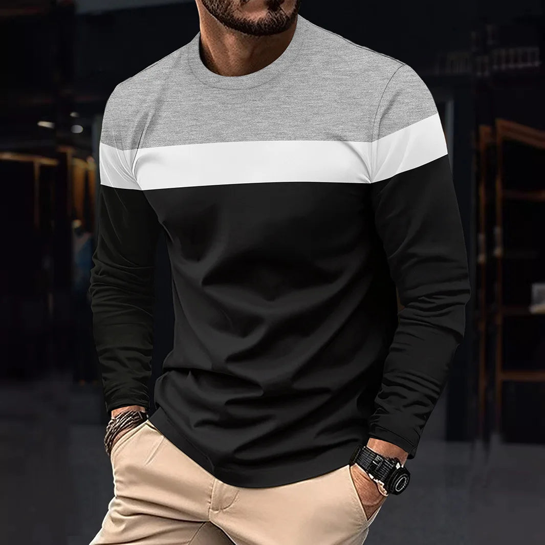 New Men's Casual Round Neck T-shirt Breathable, Comfortable, and Fashionable Long Sleeved T-shirt trend versatile casual tops