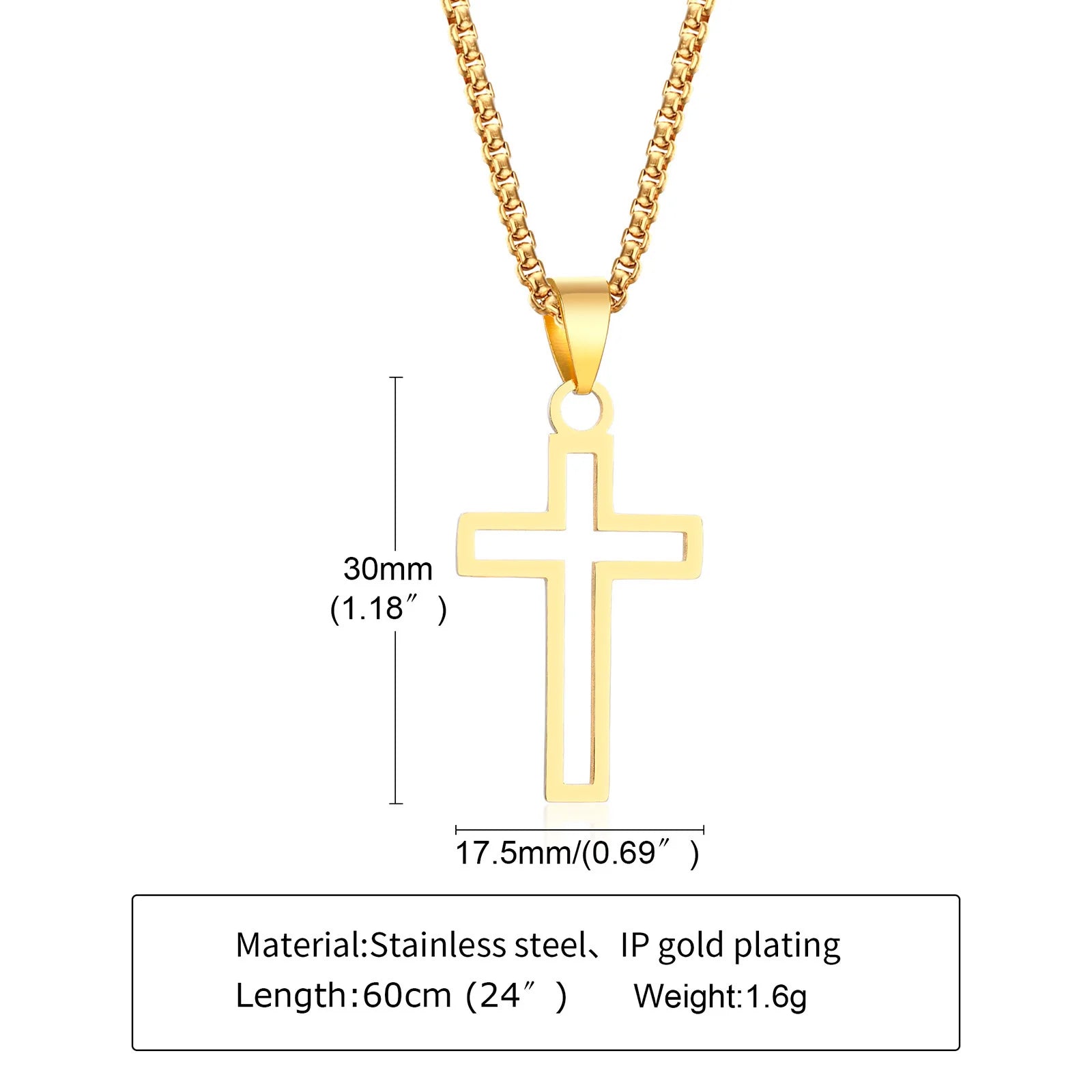 Mens Cutout Cross Necklaces. - measurements
