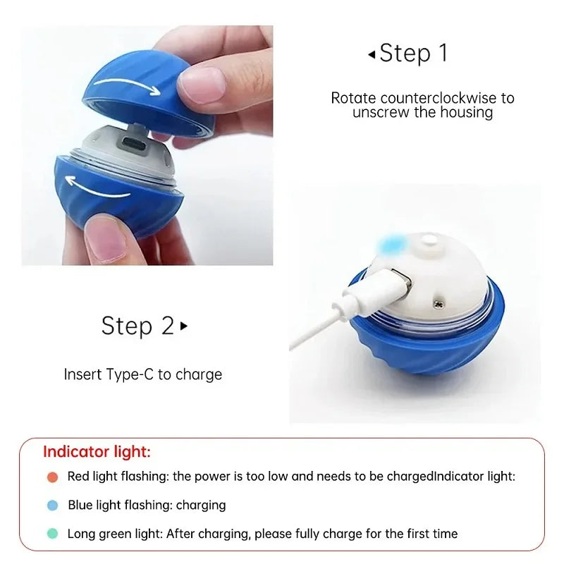 USB rechargeable smart dog toy ball that bounces, rolls, and entertains puppies instructions