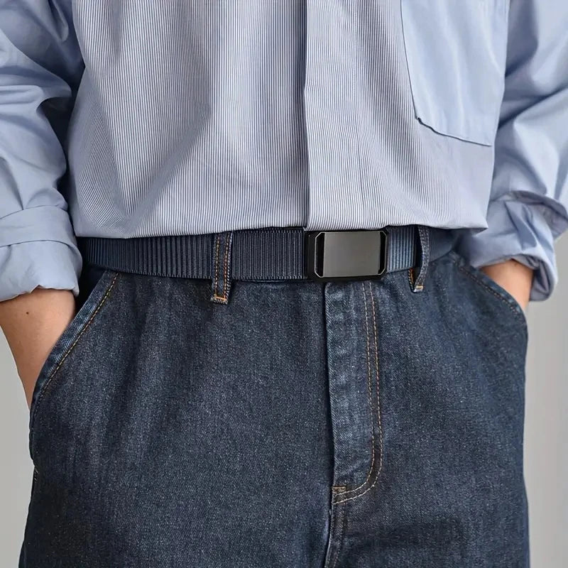 Men’s tactical nylon belt with automatic metal buckle for work and sport  -  Gray