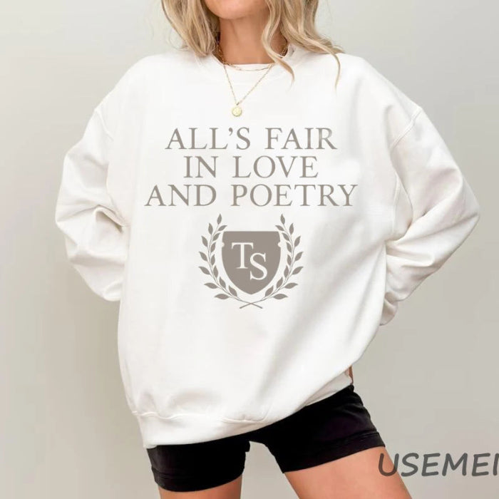TPD All's Fair in Love and Poetry Women's Crewneck Sweatshirt - Tortured Poets Department Hoodie - white
