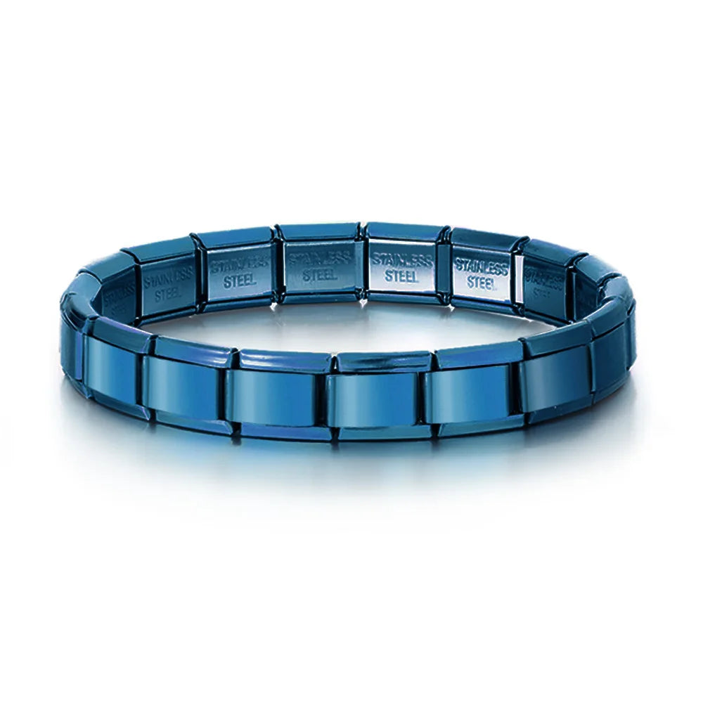 9mm stainless steel Italian charm bracelet with elastic DIY link chain- blue