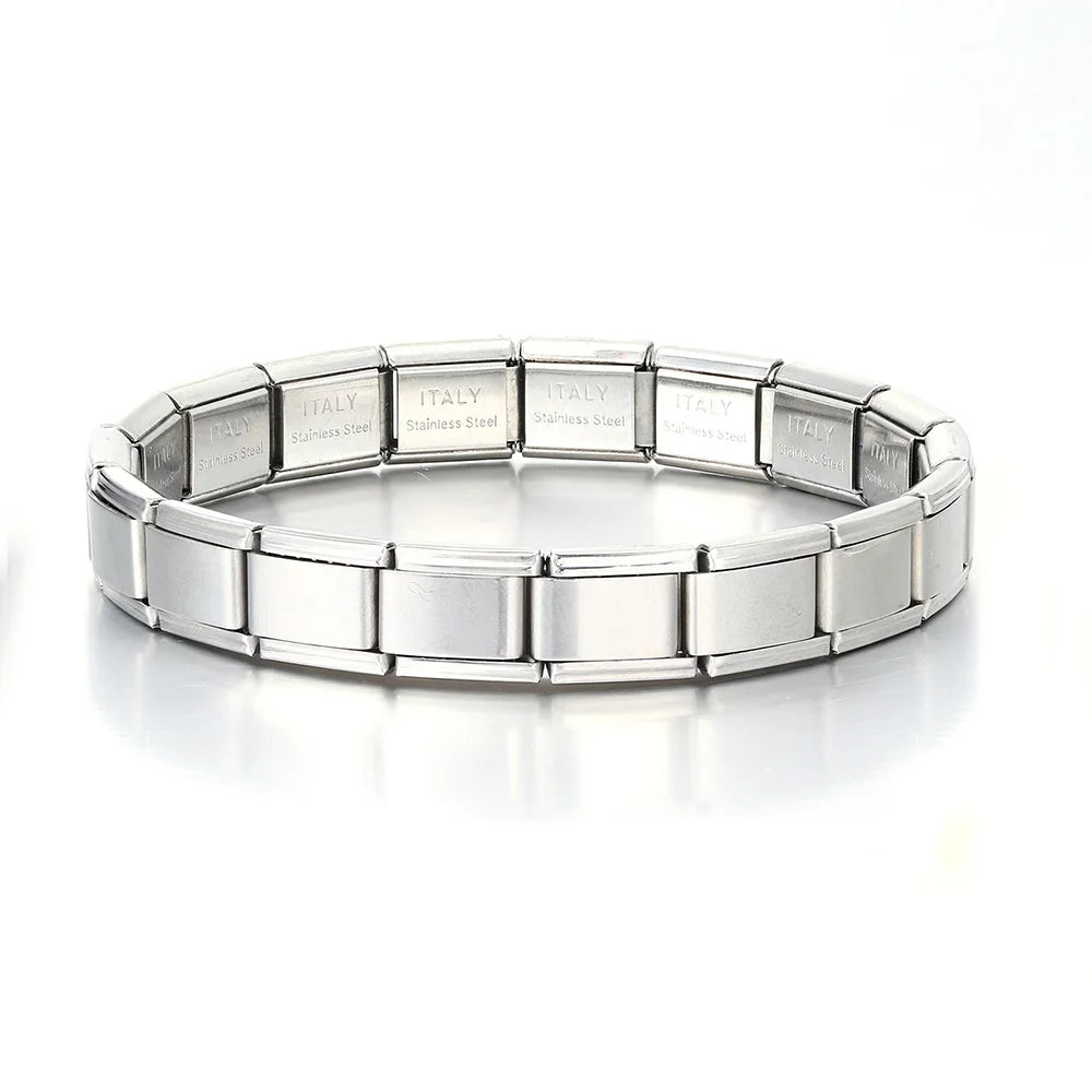 9mm stainless steel Italian charm bracelet with elastic DIY link chain - silver