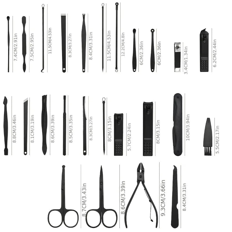 Professional stainless steel manicure and pedicure set with 10/15/25 pcs tools in a portable case, perfect gift for nail care. items