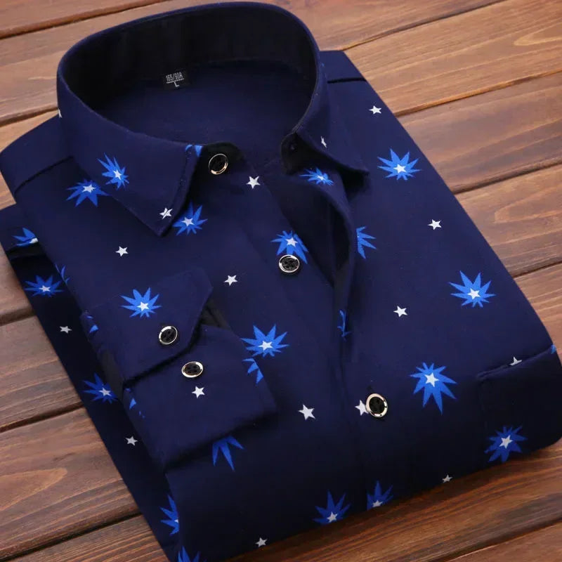 2024 men's thick warm plaid shirt with long sleeves in large 4XL size - blue. stars