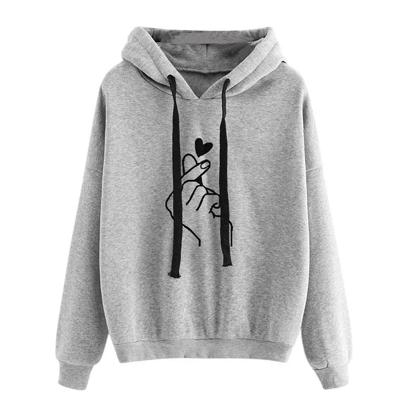 Gray hoodie with black graphic design on a white background