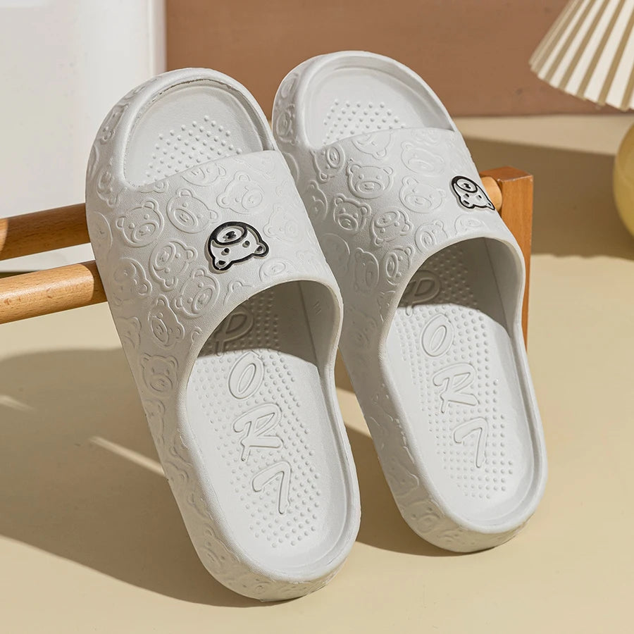 Little Bear print non-slip indoor bathroom slippers for men and women, soft summer fashion casual sandals white 4