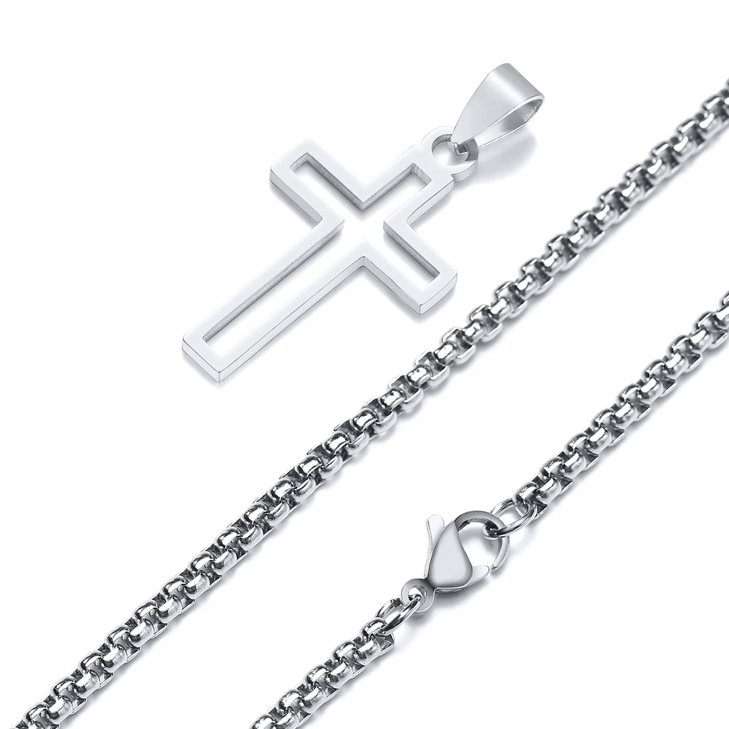 Mens Cutout Cross Necklaces. - silver 08