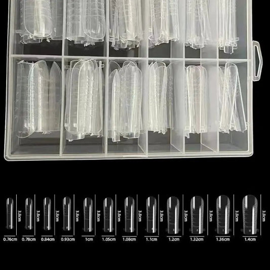 Set of 120 poly nail gel mold tips with dual acrylic cover and mixed forms for finger nail extensions - 1