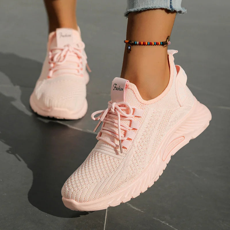2025 fly weaving women’s fashion sneakers – breathable casual sports shoes pink