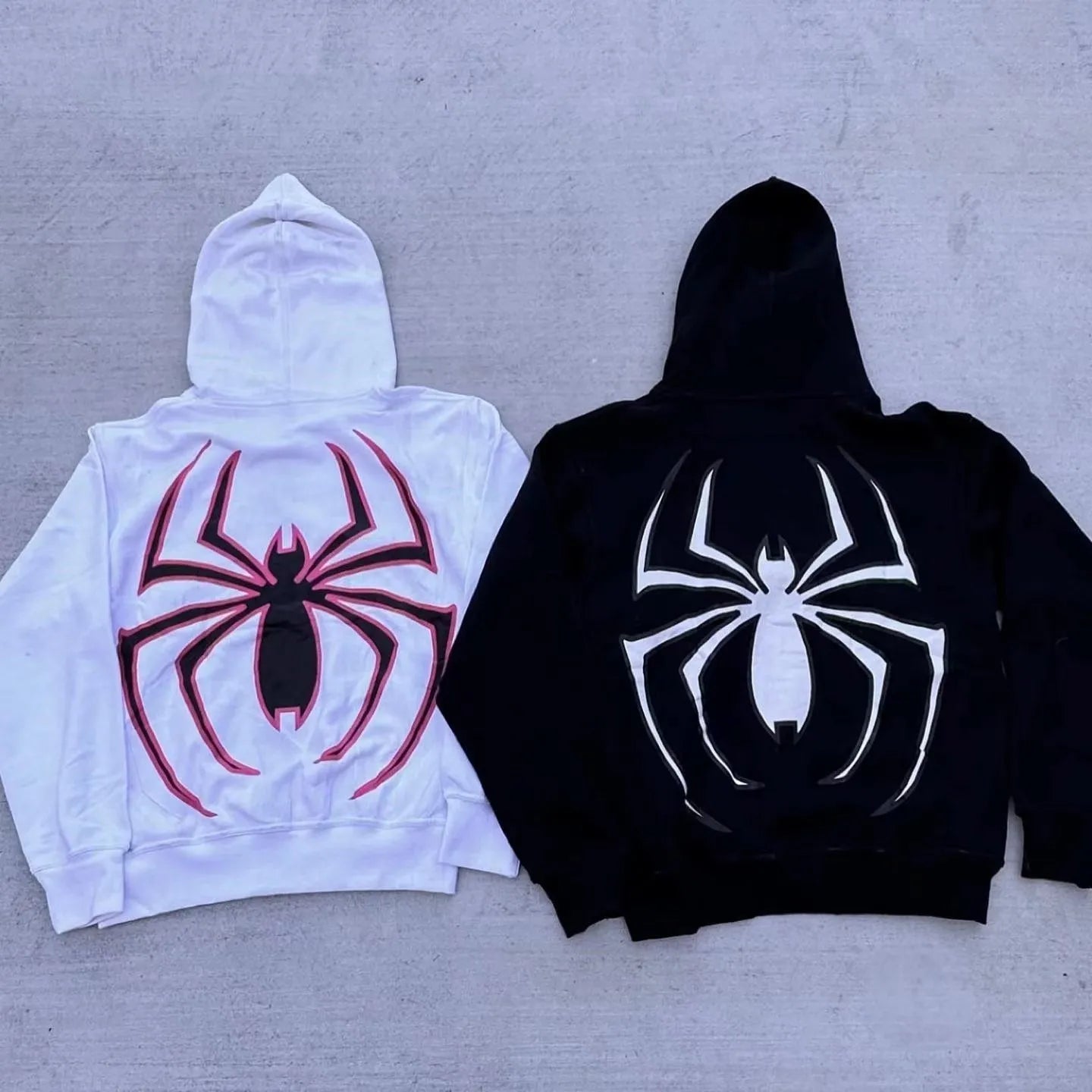 Full zip up spider graphic hoodie for men and women, oversized Harajuku punk gothic Y2K streetwear sweatshirt jacket back