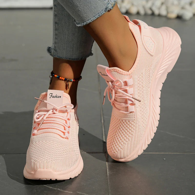 2025 fly weaving women’s fashion sneakers – breathable casual sports shoes pink 2