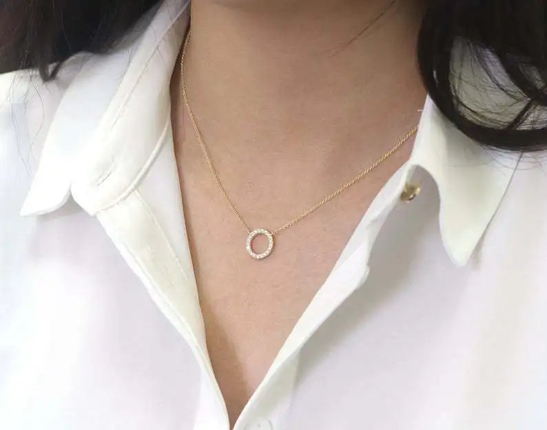 Golden crystal circle pendant necklace for women – elegant trendy jewelry + gold circle