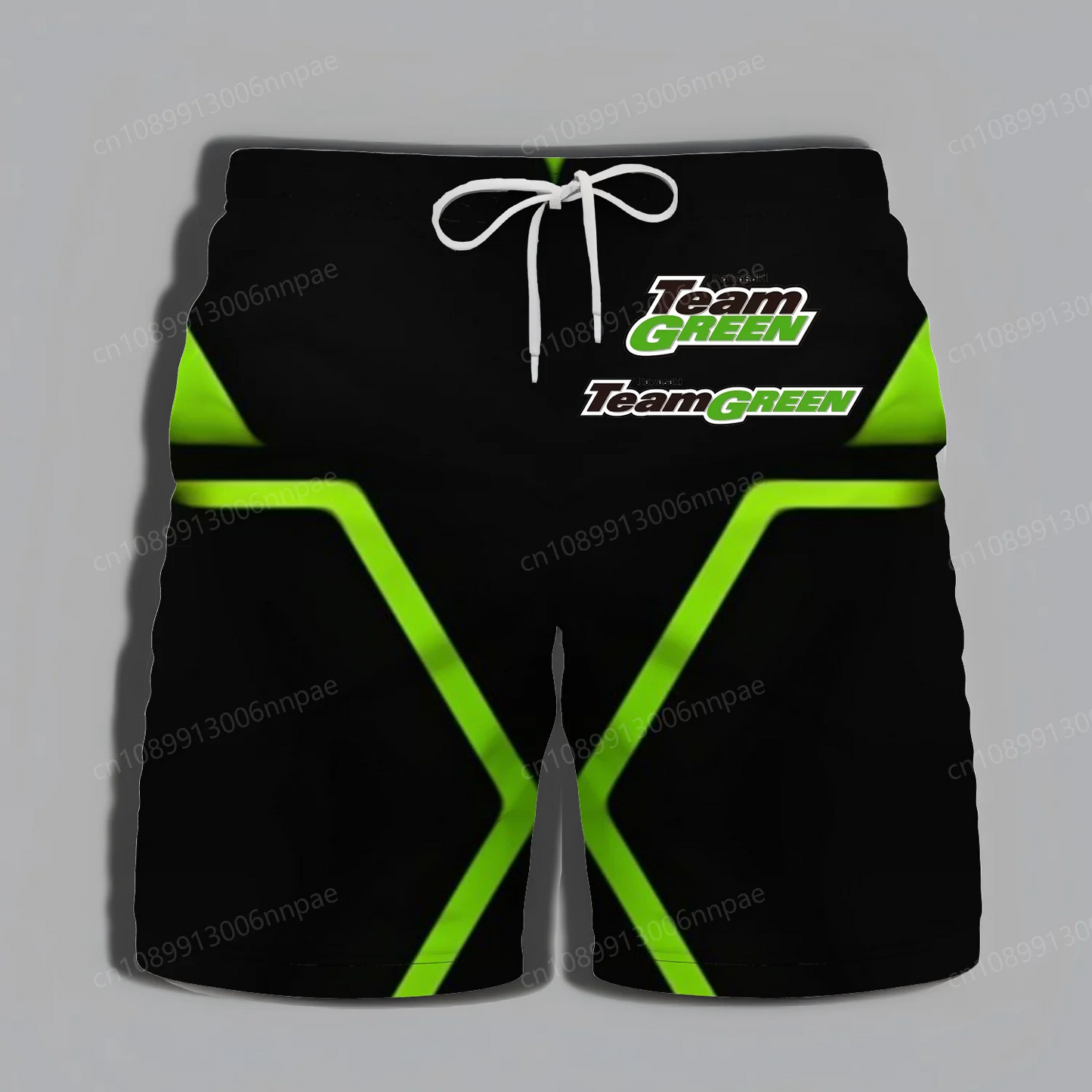 Kawasaki summer sports shorts for men, high-quality loose beach swimsuit, breathable casual outdoor motorcycle cycling shorts team green black