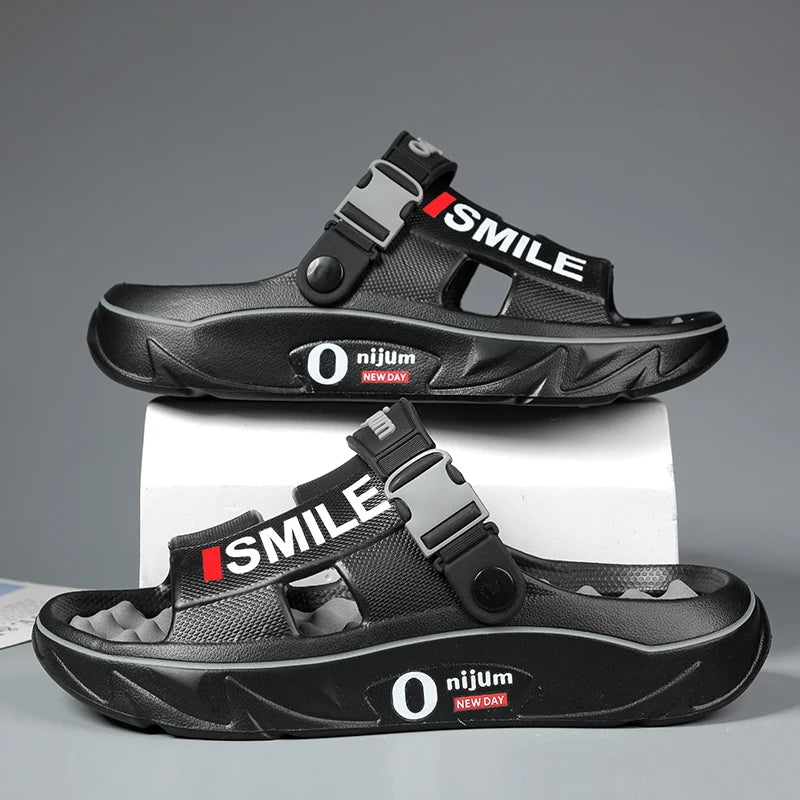 2025 men’s massage slippers soft indoor outdoor beach sandals slides clogs casual home shoes for men and women black and gray