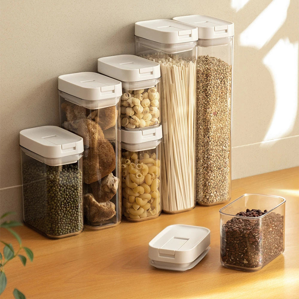 Clear plastic kitchen storage jar with airtight seal for snacks, cereals, and beans  - 1