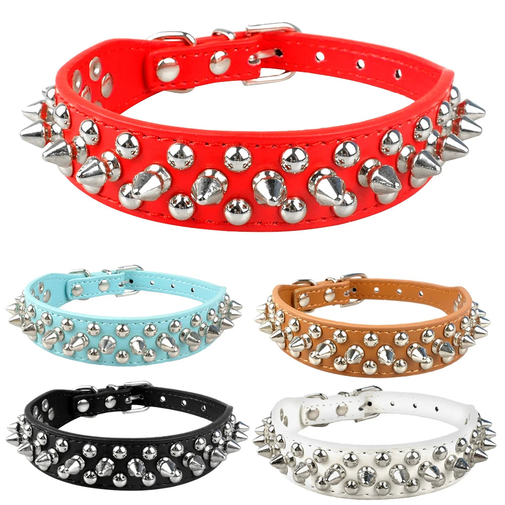 Spiked Studded Leather Dog Collar - colors