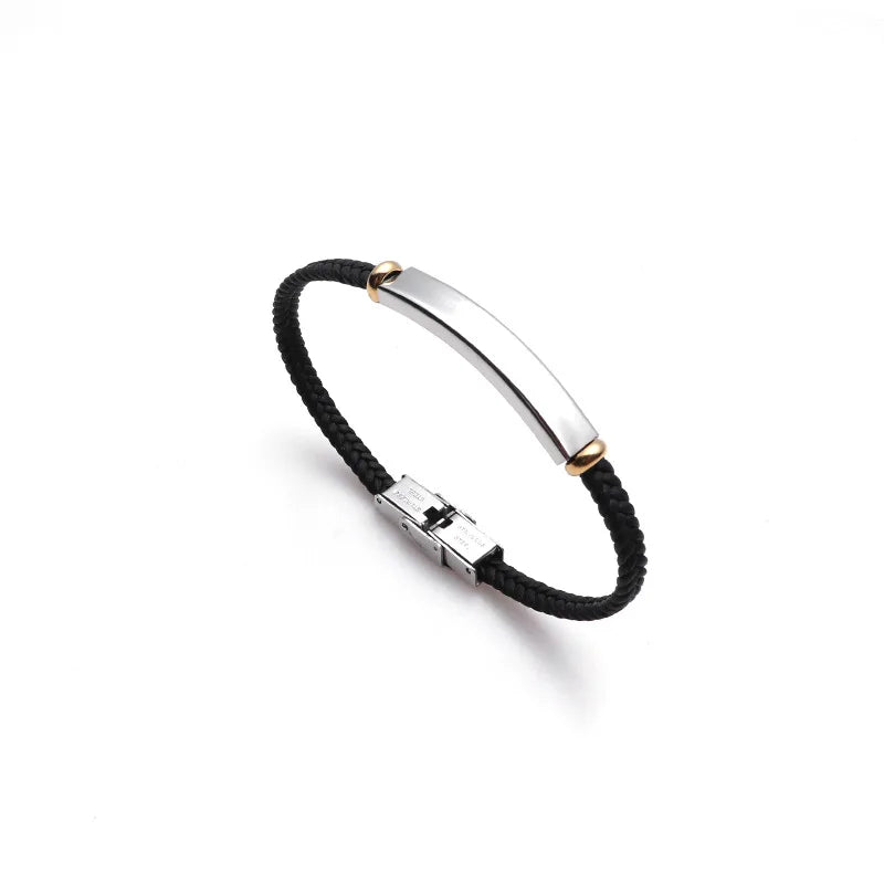 Punk Thin Custom name Leather Men Bracelet Personalized Stainless Steel Bracelets For Women Men ID Bracelet