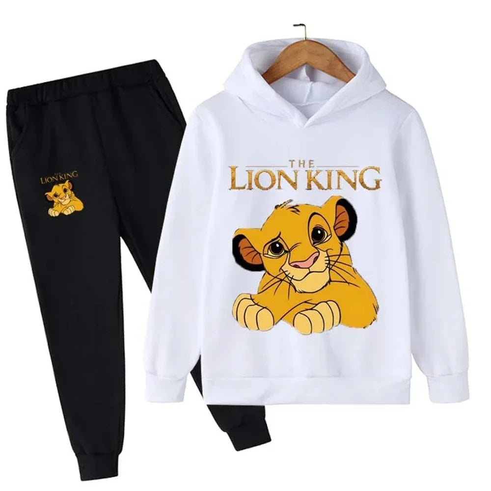 Children's lion-themed tracksuit set – hoodie and pants 2-piece outfit for boys and girls light blue