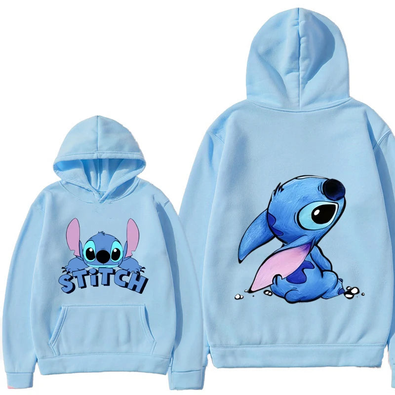 Light blue hoodie with cartoon character on front and back