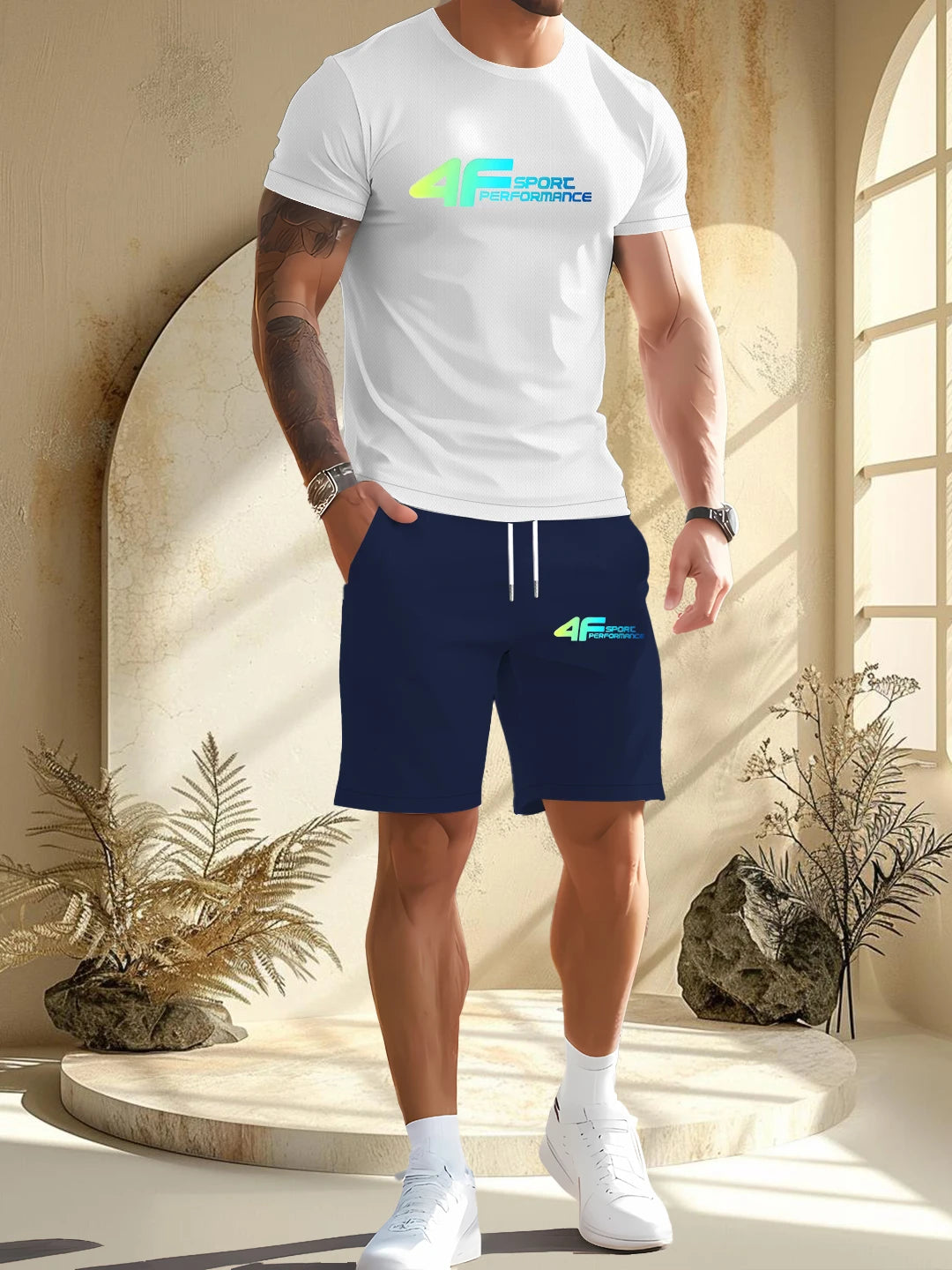 2025 Mens Summer Casual Suit Textured Color Short Sleeve Outdoor Street Fashion Shorts Two Piece Pocket Loose