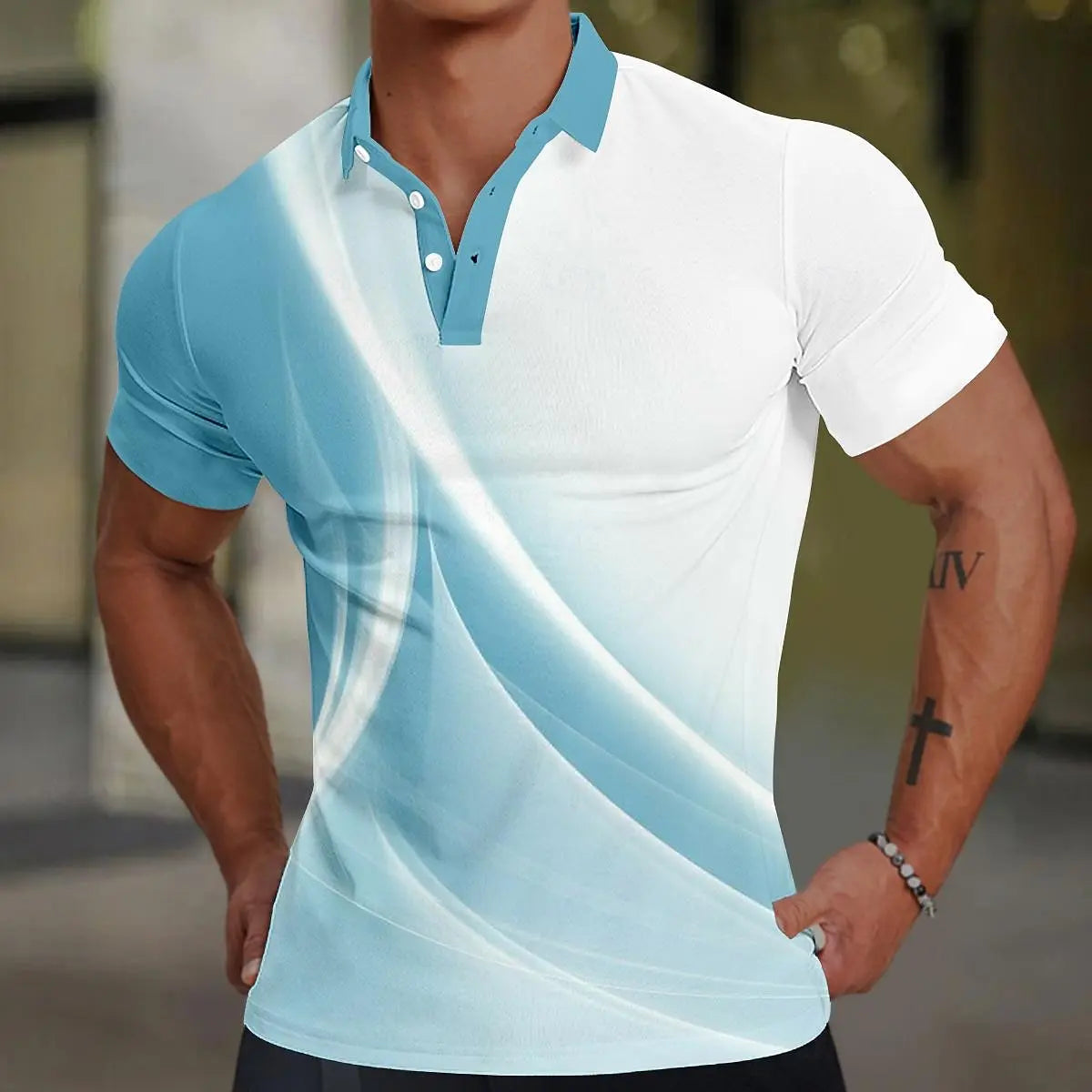 Men's Business Casual Polo Shirt - blue white