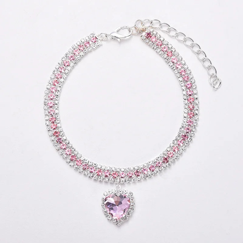 Adjustable Pet Necklace Cat Dog - pink heart