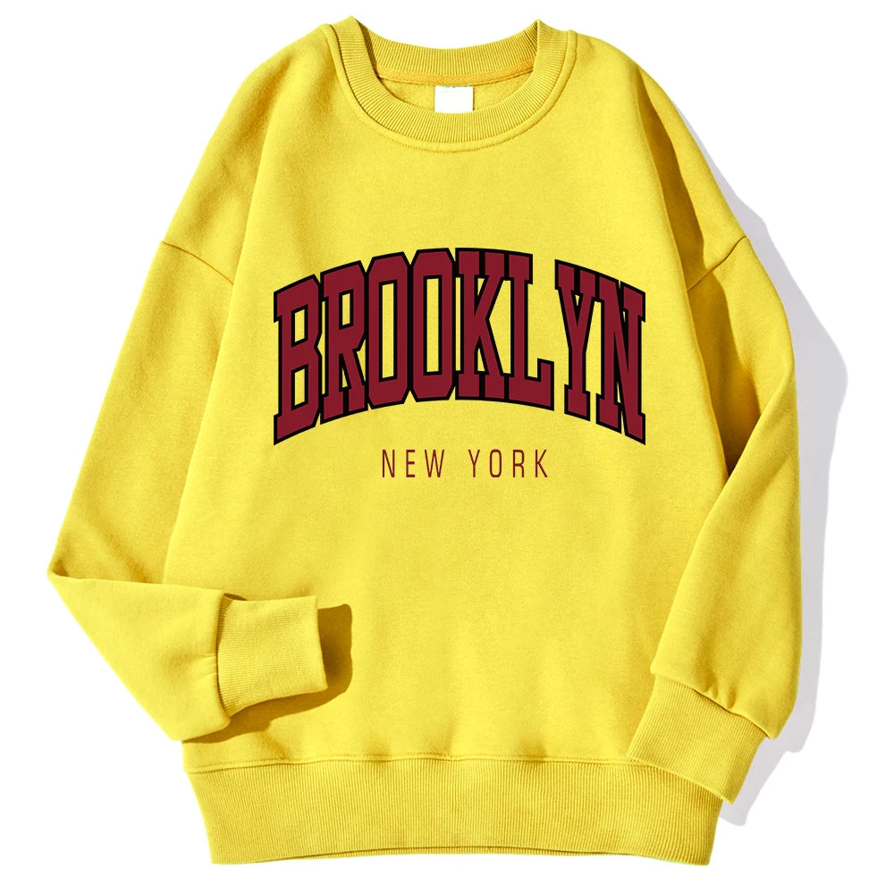 Brooklyn New Work Printed Hoodie Women’s Cotton Colorful Casual Top - yellow