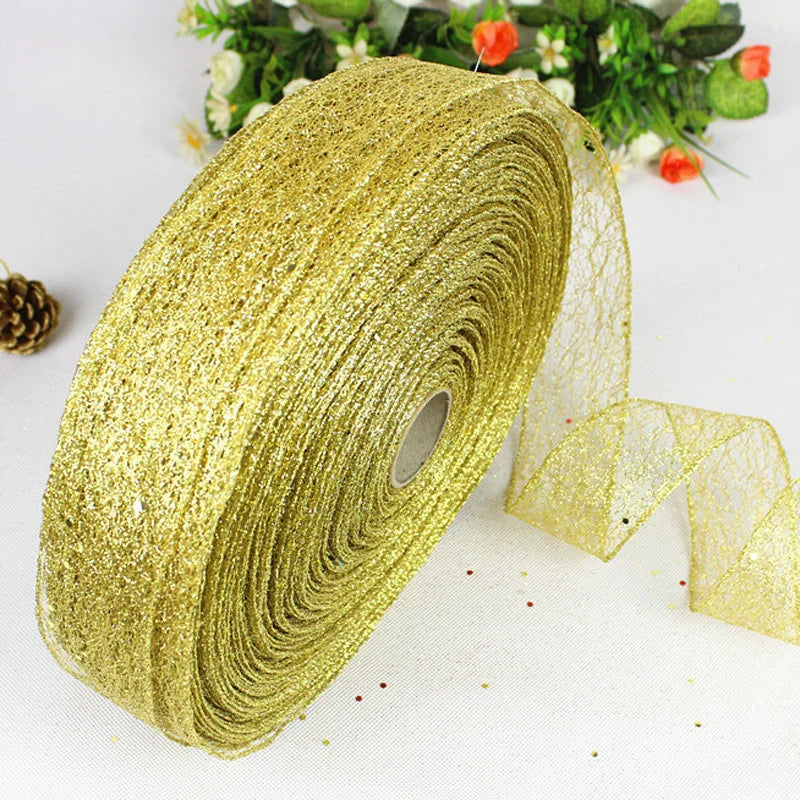 2-meter roll of 50mm shiny gold hollow-out ribbon gold roll