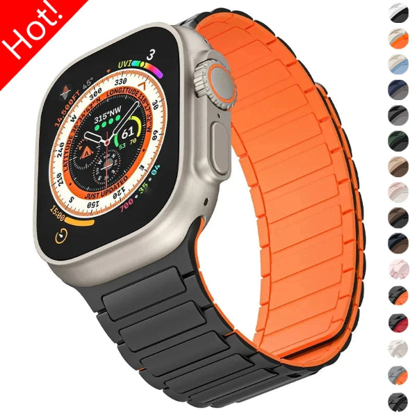 Magnetic silicone sports band for Apple Watch Ultra and Series 4 to 9, sizes 38–49mm-1