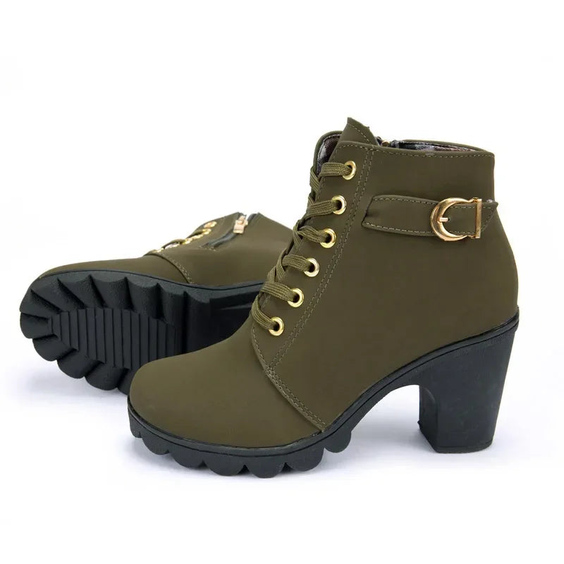 Side profile of European style women’s PU leather boots- 4