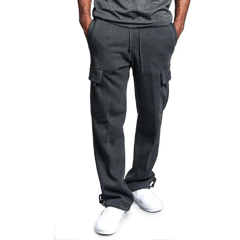 Men’s oversized straight fit jogger sweatpants with drawstring waist and multiple pockets-  dark gray