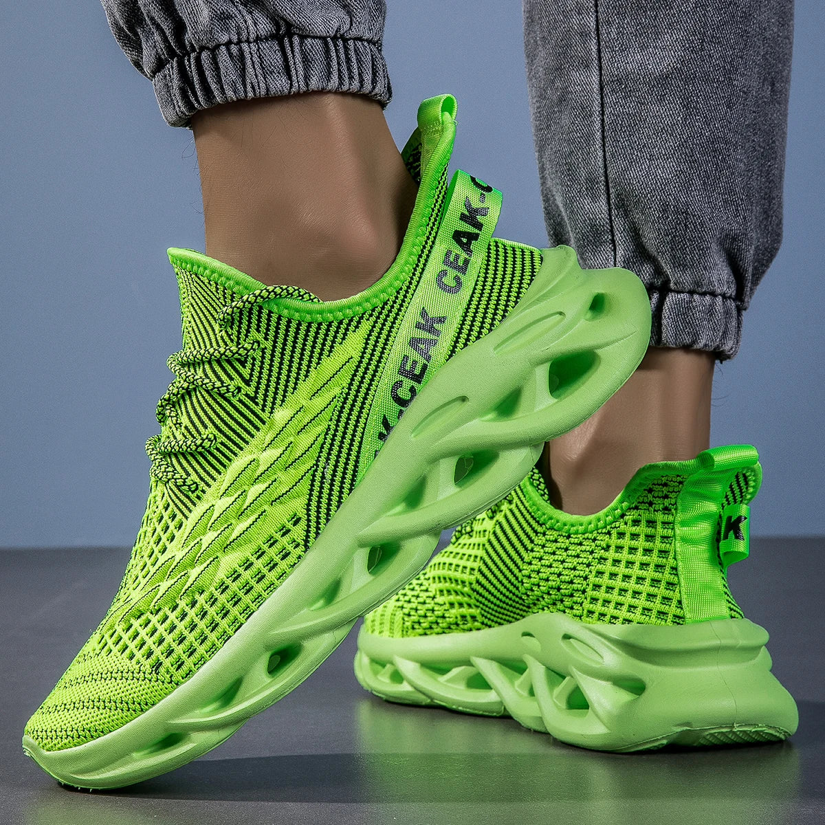 Unisex ultralight breathable running shoes with thick sole – casual sneakers. green