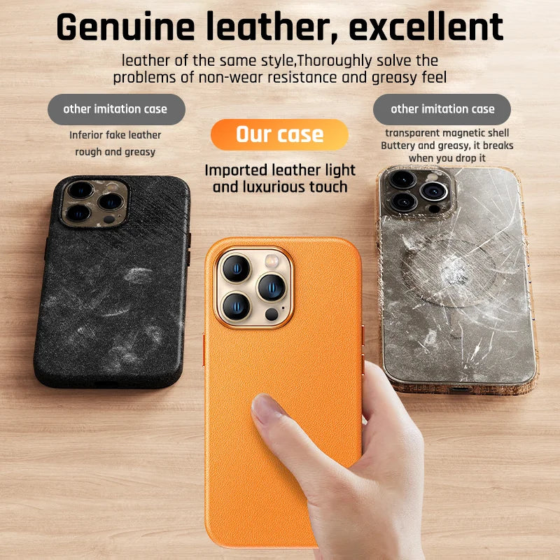 Luxury leather magnetic iPhone case with MagSafe and animated design for iPhone 15 14 13 Pro Max Plus Mini compare
