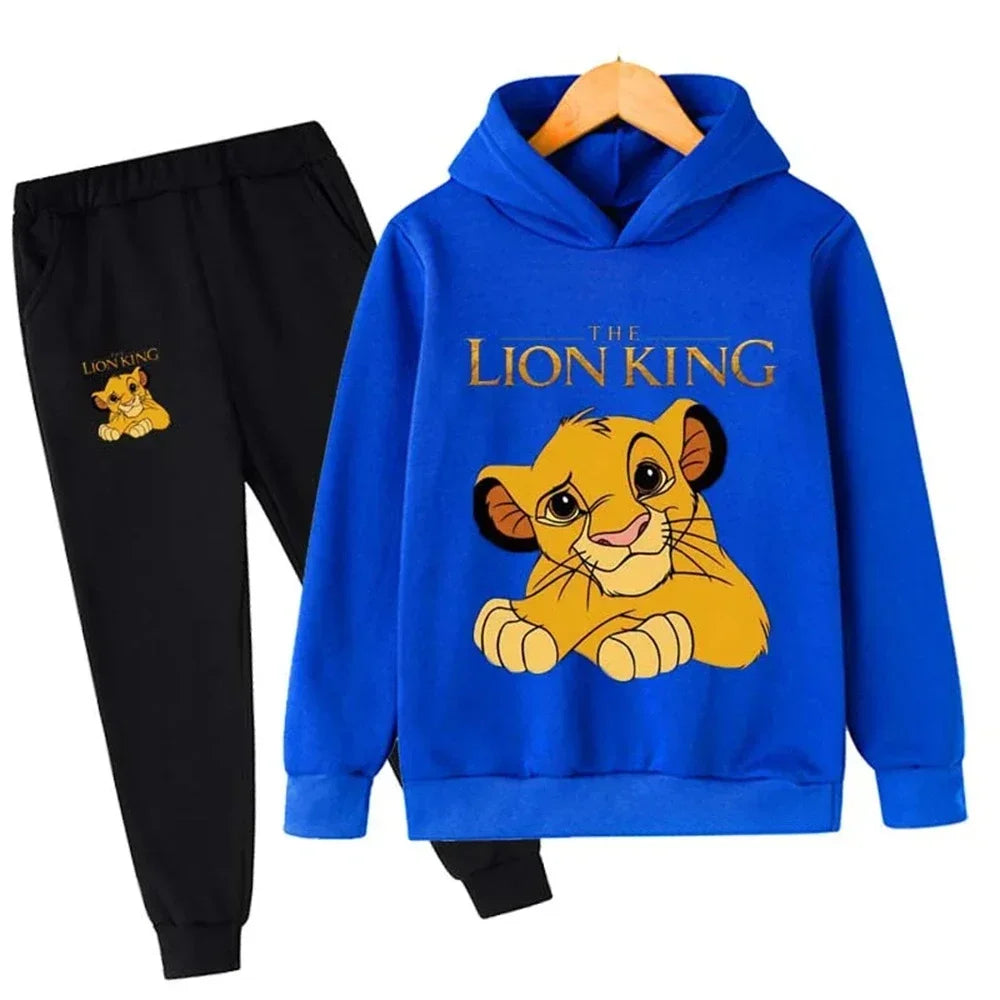 Children's lion-themed tracksuit set – hoodie and pants 2-piece outfit for boys and girls. blue