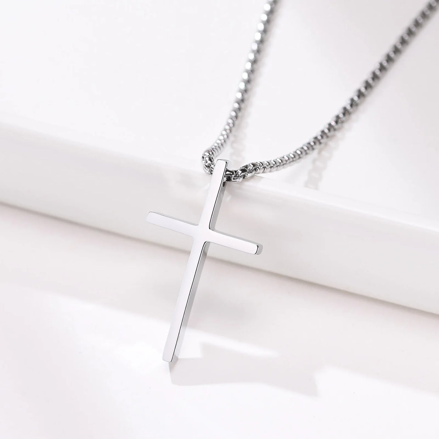 Vnox stainless steel layered men’s cross pendant necklace with rope chain  -  white background
