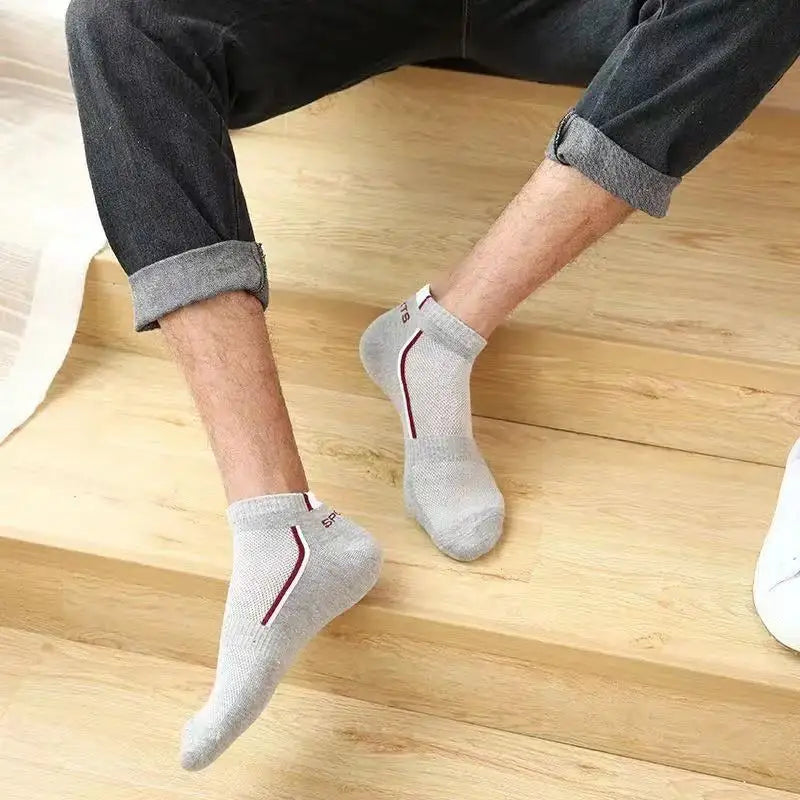 5 pairs of men's striped cotton ankle sports socks, breathable and sweat-absorbing-04