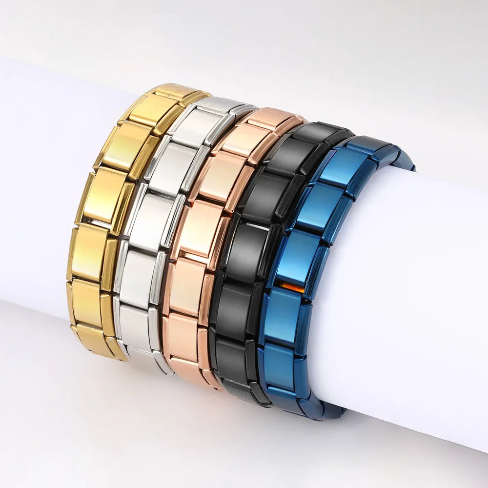 9mm stainless steel Italian charm bracelet with elastic DIY link chain- blue black rose silver gold