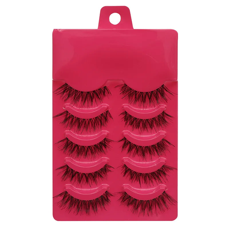 Set of false eyelashes in a pink packaging case on a white background