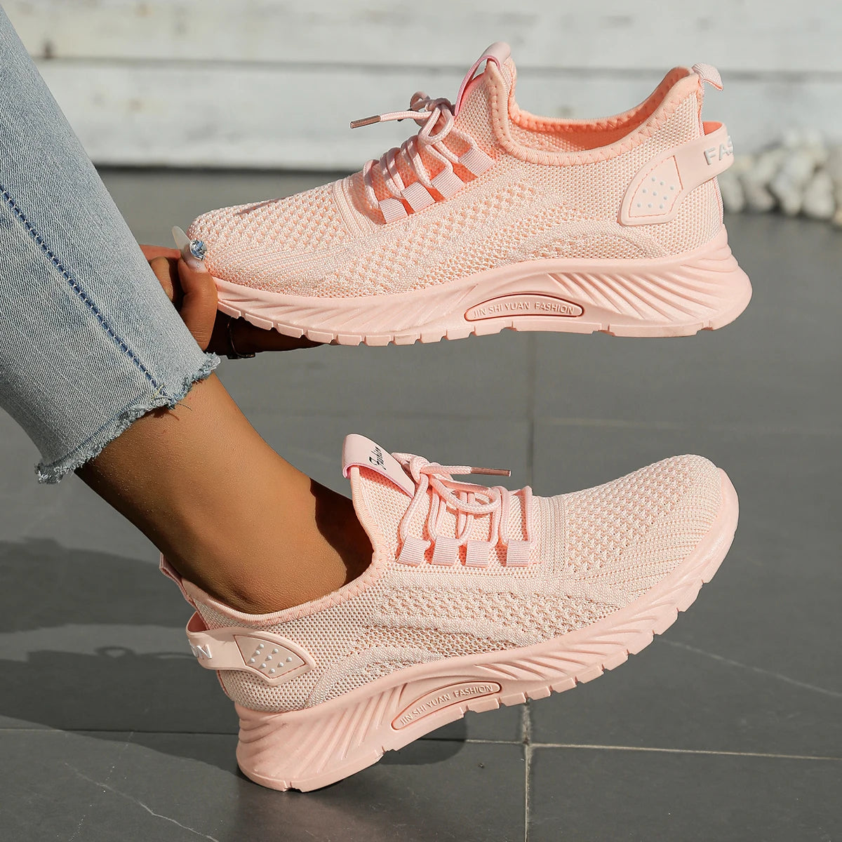 2025 fly weaving women’s fashion sneakers – breathable casual sports shoes pink 4