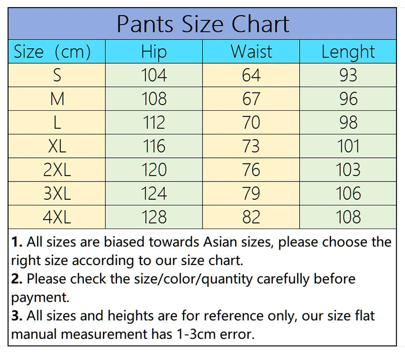 Jogging Sports Pants for Men. - size chart