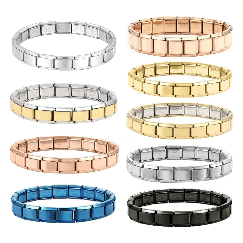 Fashion Stainless Steel Stars Cross Elastic Italian Links Charm Bracelet 9mm Width Simple Design Bangle Men Women DIY Jewelry