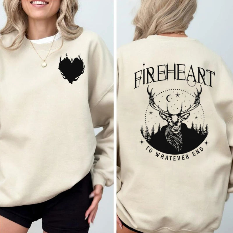 Fireheart sweatshirt for women – Throne of Glass inspired hoodie pullover with bookish quote, cozy crewneck style for SJM fans and readers - beige