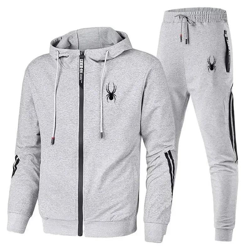 Gray tracksuit with spider logo on a white background